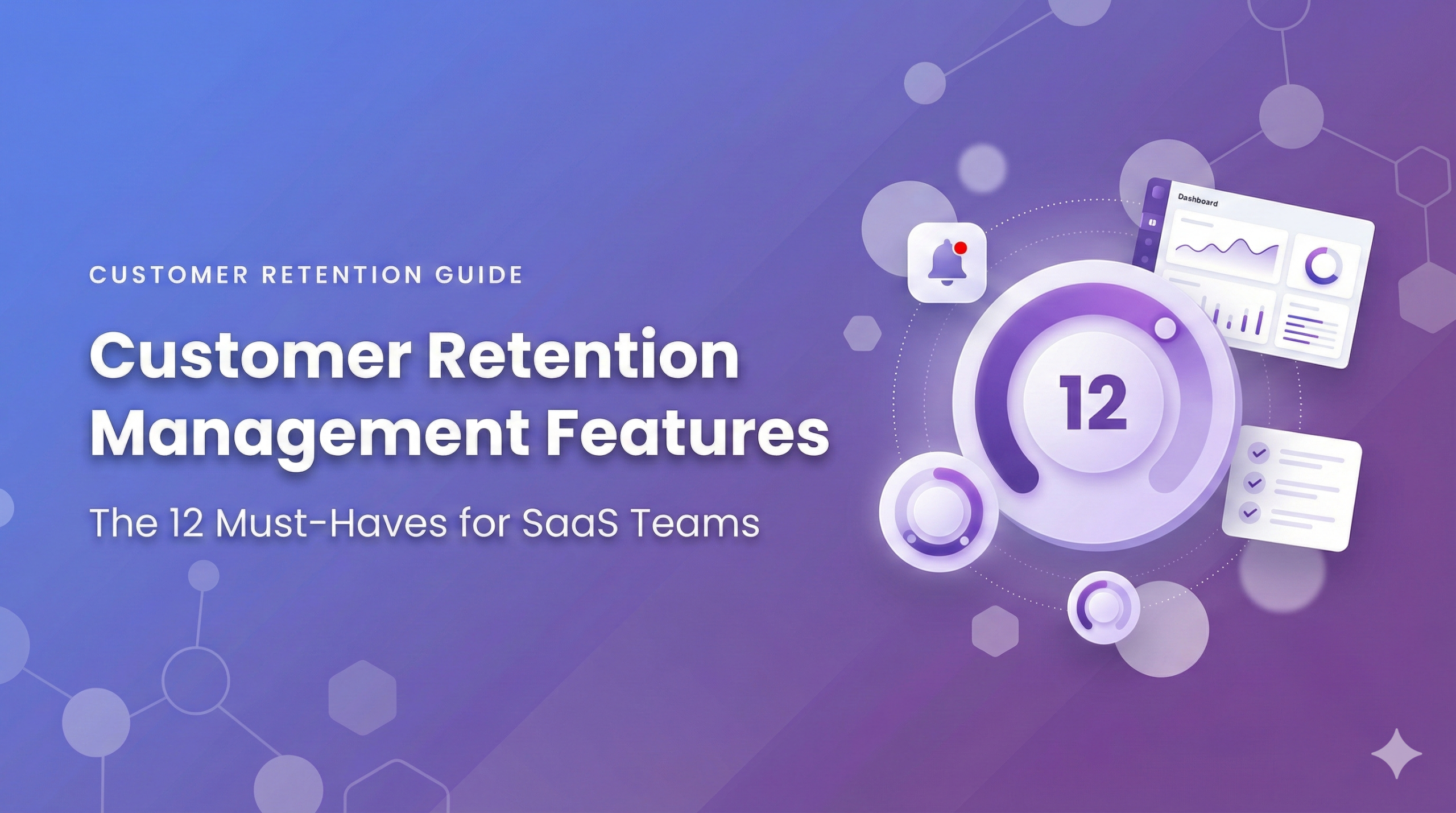 Customer retention management features diagram showing 12 must-have capabilities for SaaS teams
