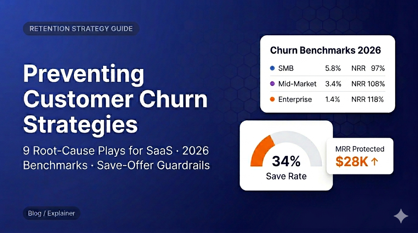 Diagram of 9 customer churn prevention strategies mapped to 5 root causes for B2B SaaS.
